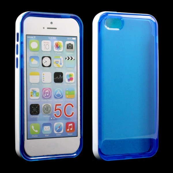 Wholesale Apple iPhone 5C Clear Gummy Bumper Hybrid Case (White Blue)